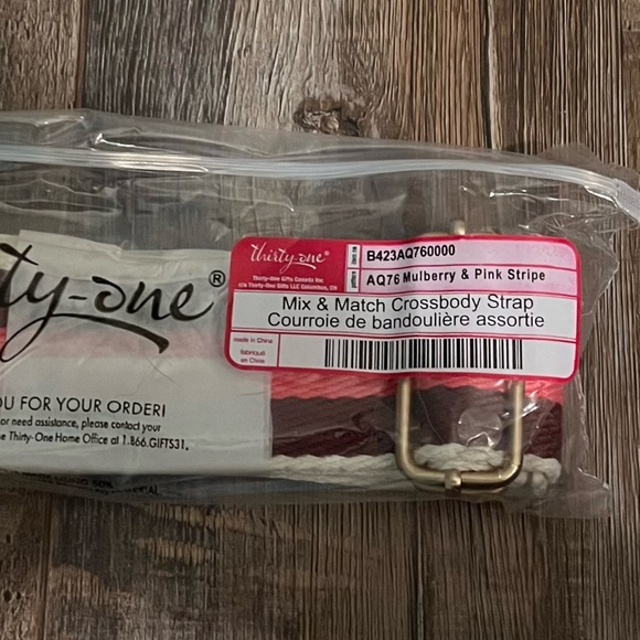 NIP! Thirty-one Striped Pink and Brown Bag mulberry Cross-body Strap - Picture 2 of 3